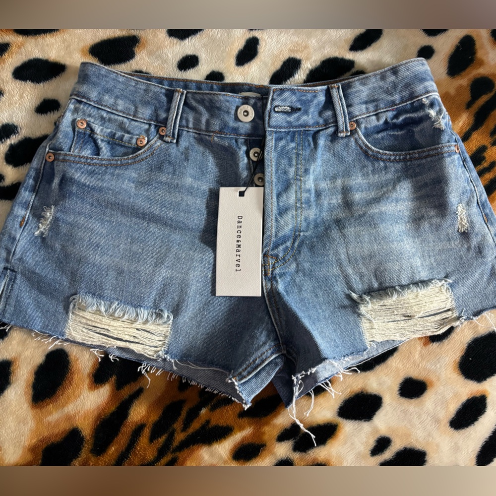 Dance & Marvel Blue Distressed Jean Shorts